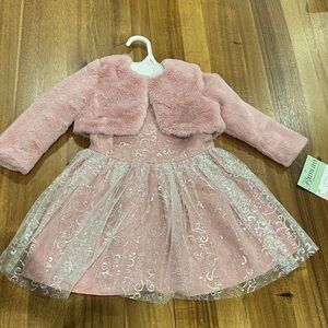 Bonnie Jean Pink Dress with Faux Fur Jacket